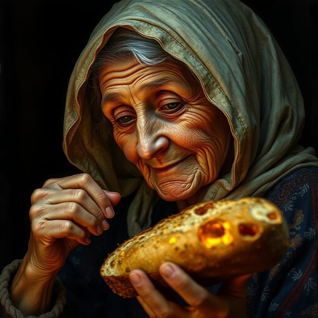 Heartwarming Portrait: Woman and Girl Sharing Bread