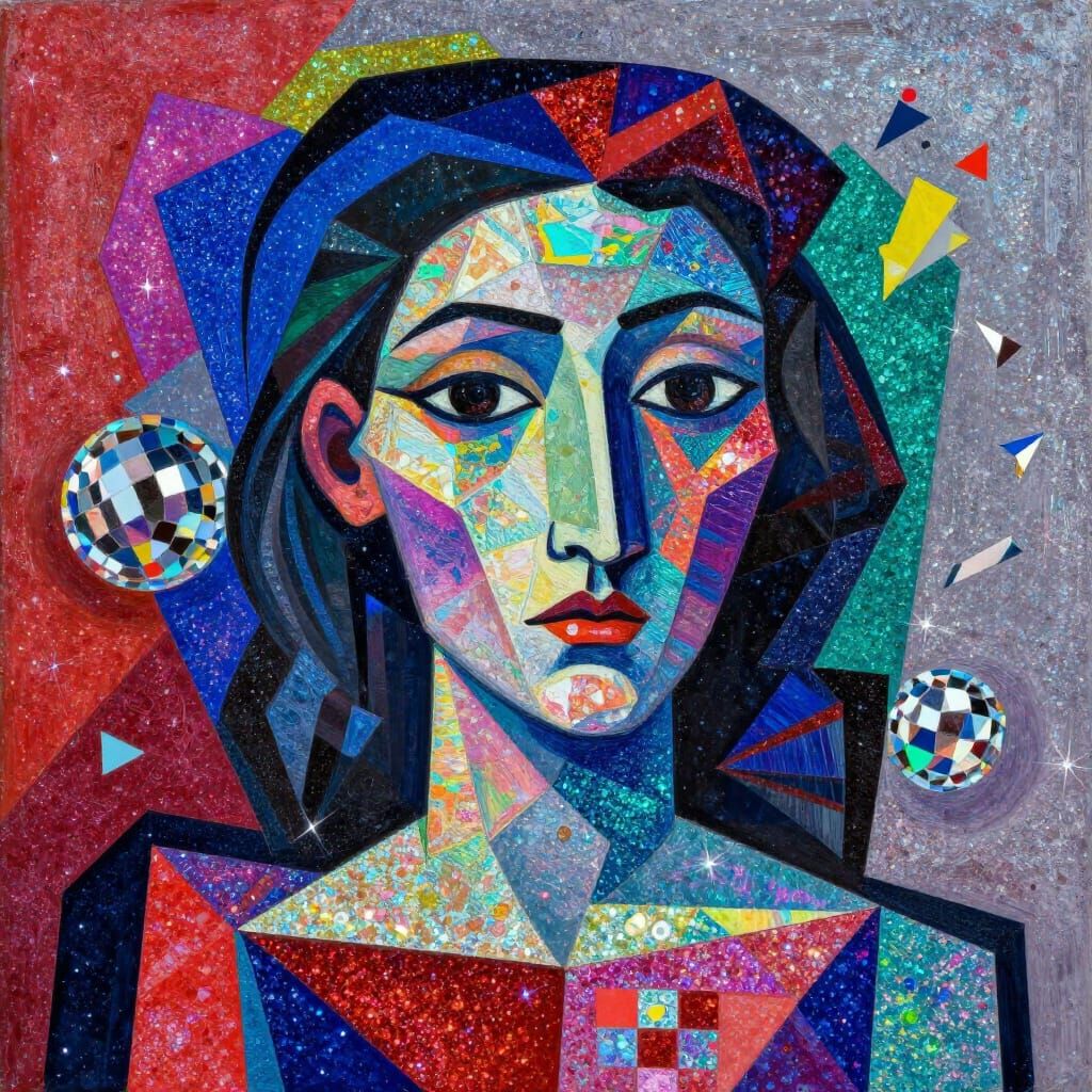 Cubist Portrait in Glittercore Style