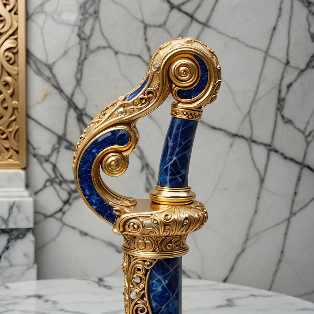 Art Nouveau Golden Cane with Sapphire Handle
