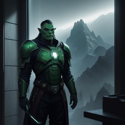Orc in Futuristic Uniform on Spaceship Path