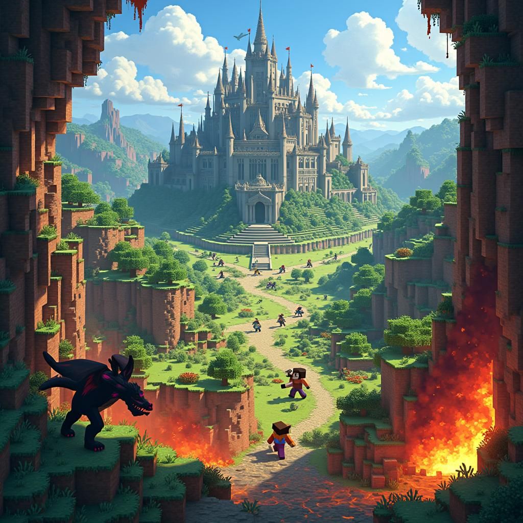Epic Minecraft Landscape with Dragon Statue