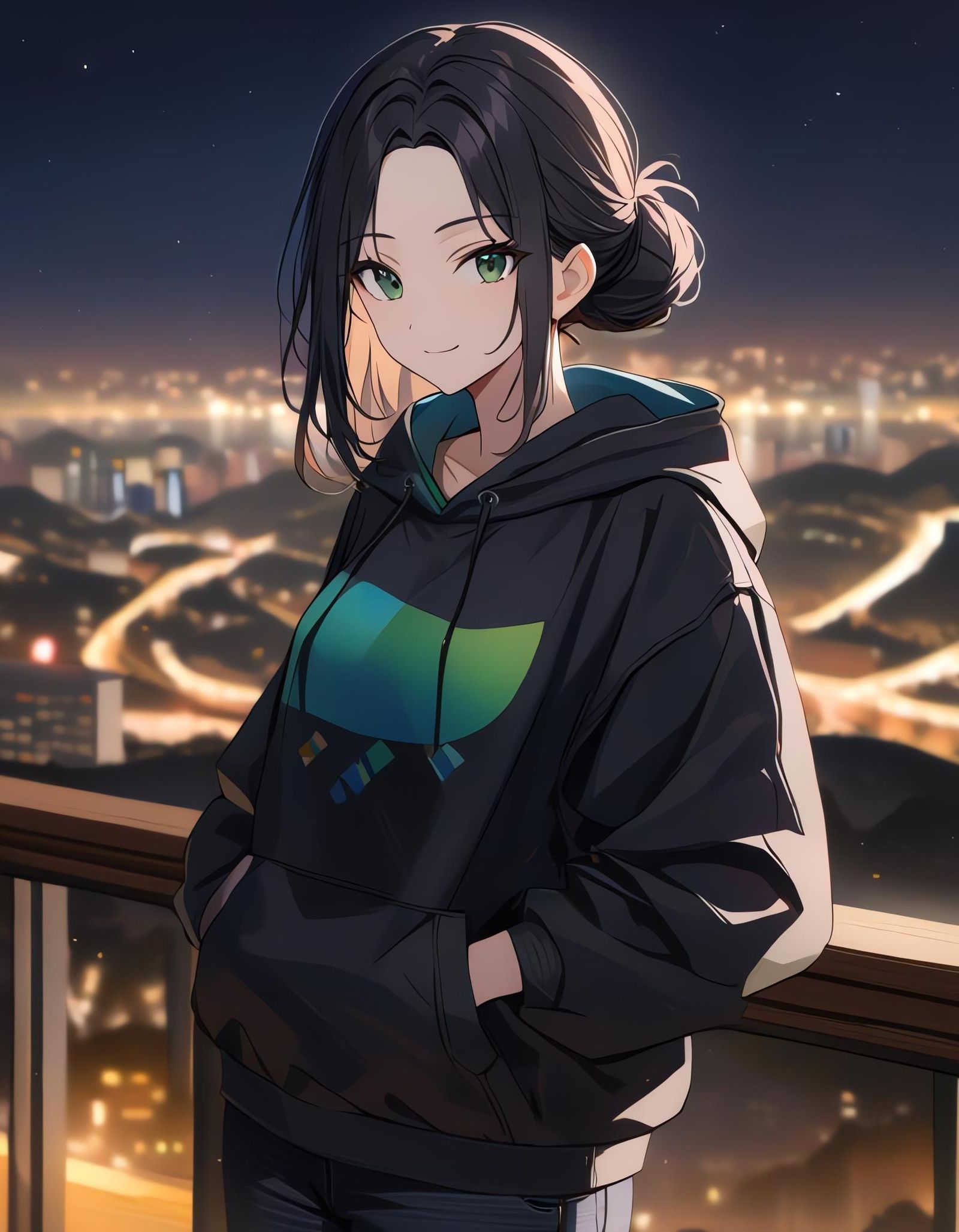 Girl in Hoodie at Night Under the Stars