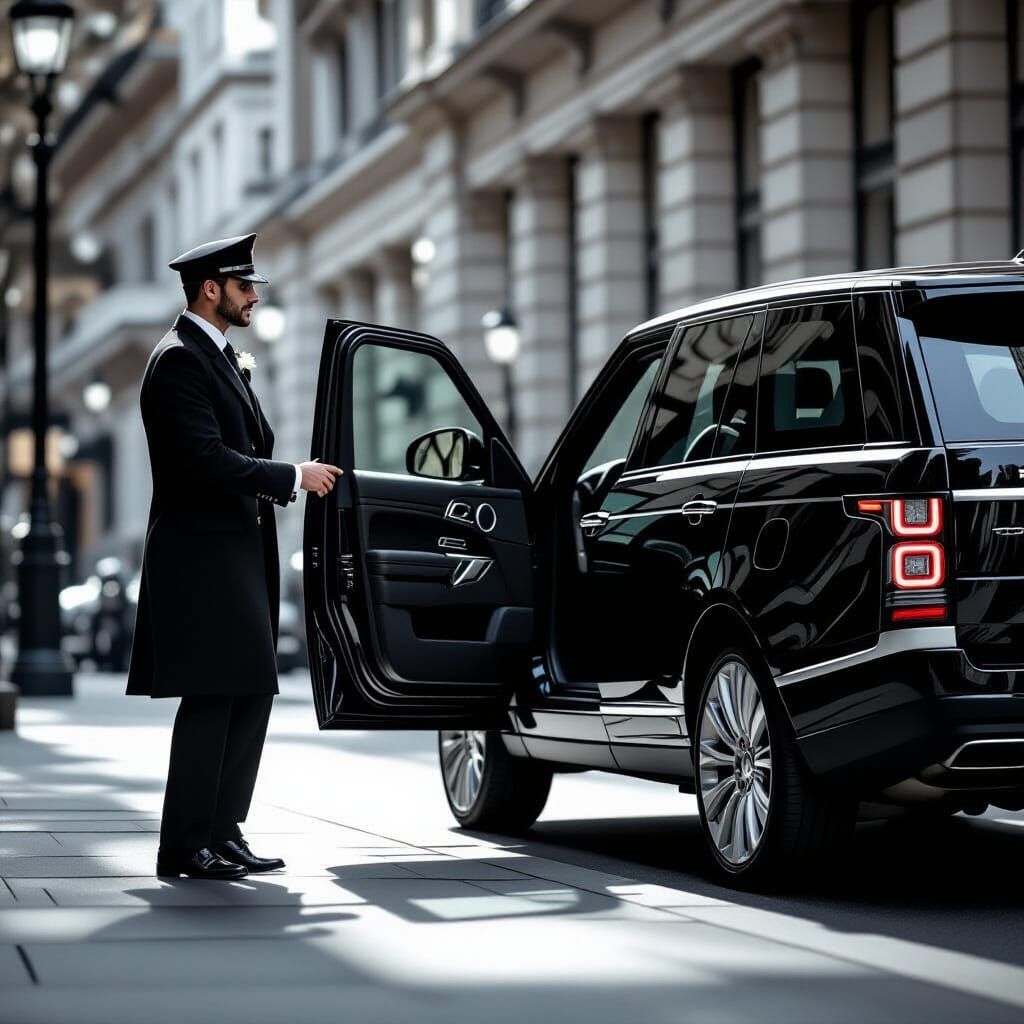 Chauffeur Assists Businessman Exiting Luxury Car