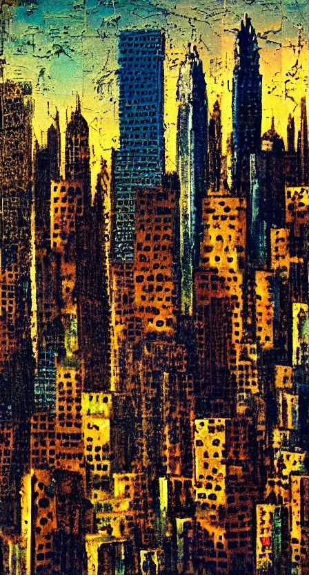 Skyscrapers in Art Brut Mixed Media Style