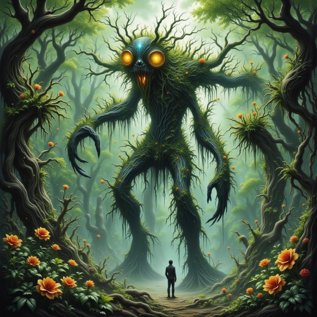 Vine Creature in Overgrown Temple, Fantasy Epic Realism
