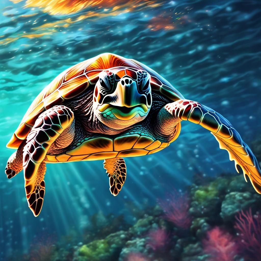 Hyperrealistic Earthquake Lights in Sea Turtle Concept Art