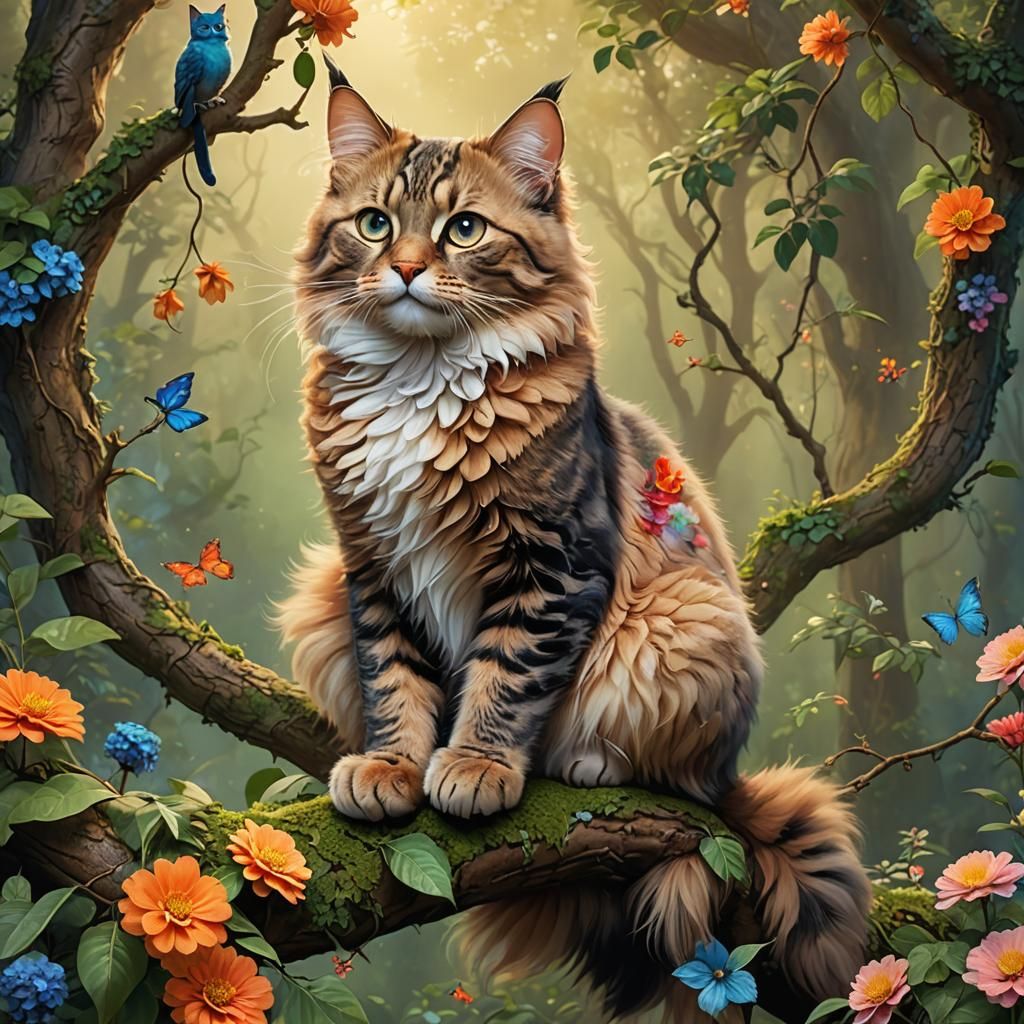Laperm Cat in Mystical Forest Concept Art