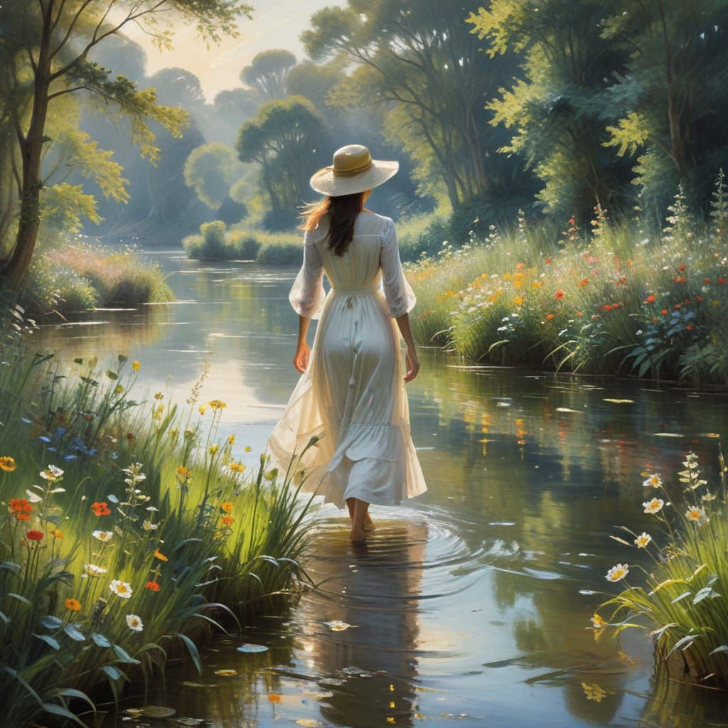 Impressionist Riverbank Scene in Soft Focus