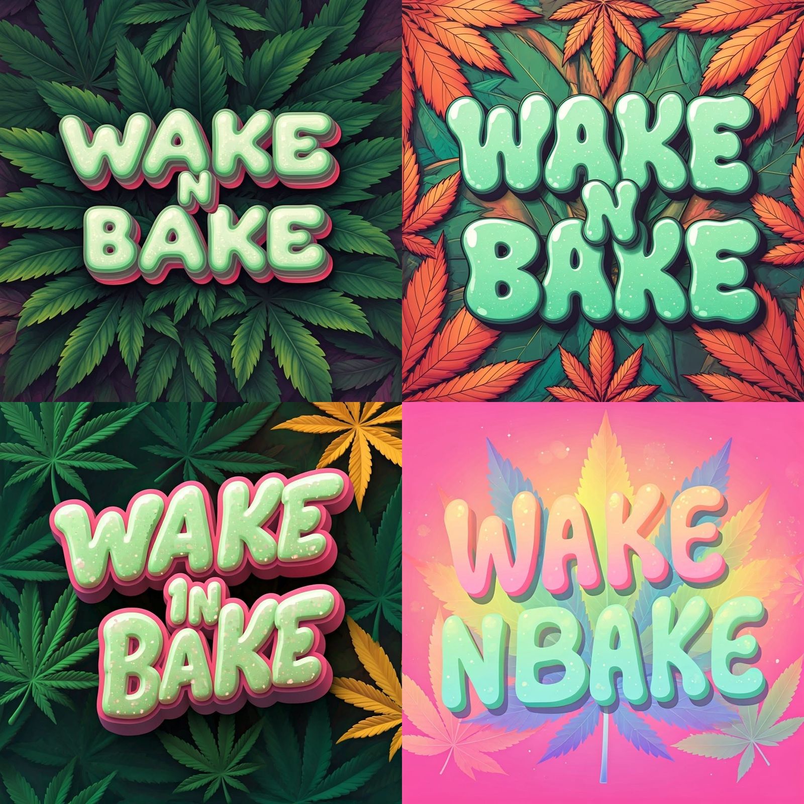 Vibrant Cannabis Leaves in Sparkly Bubble Font with Rainbow ...