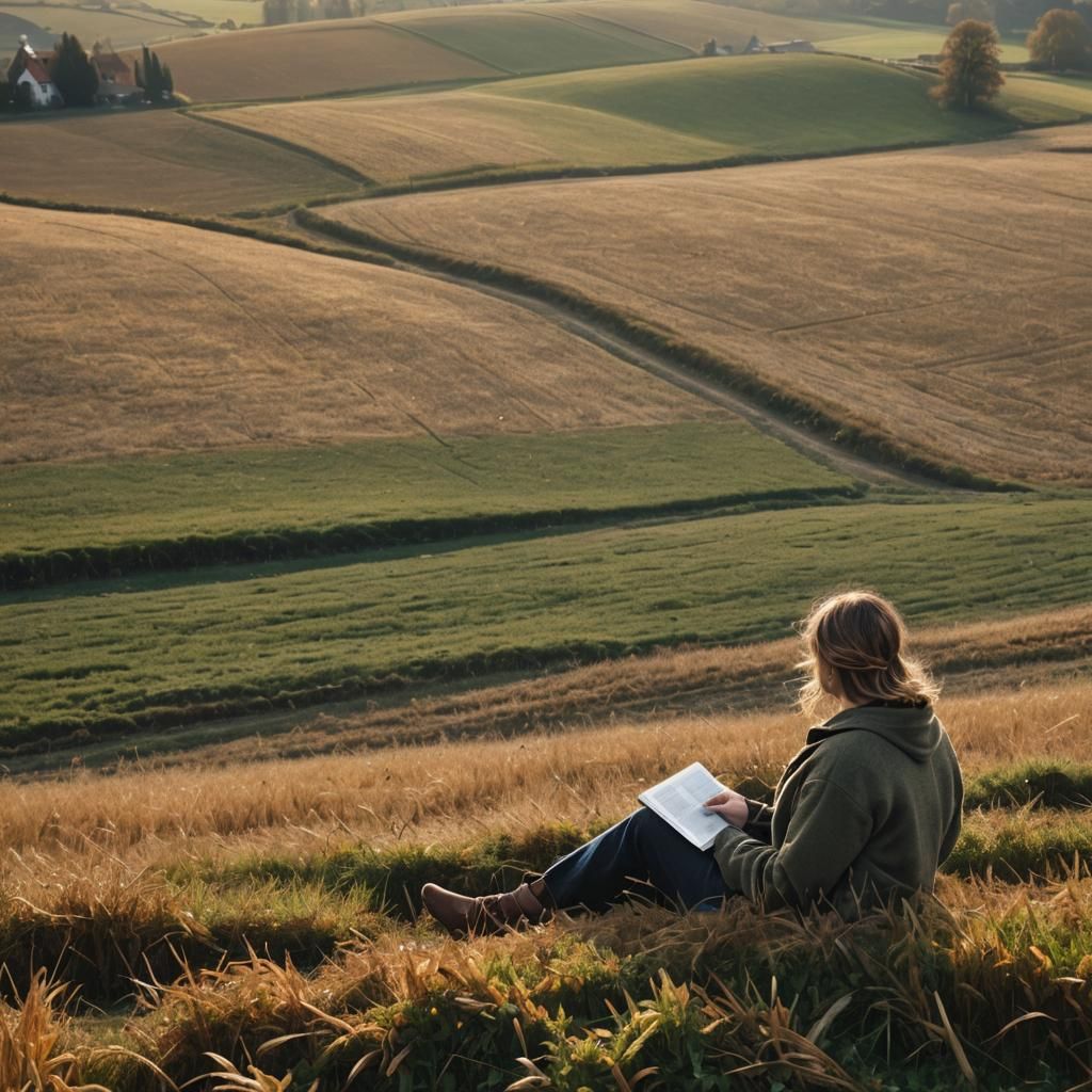 Autumn Meadow Portrait with Farm in Background