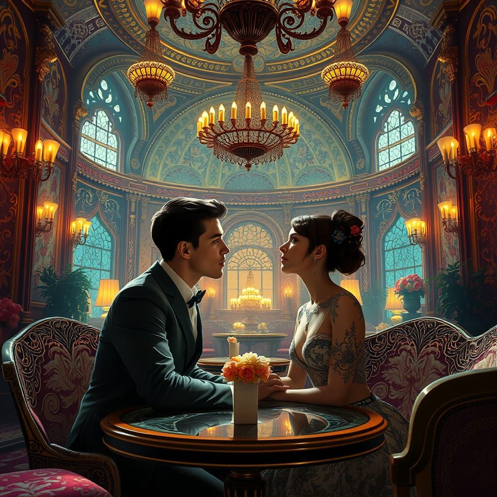 Whimsical Love Blooms in Art Deco Opulence