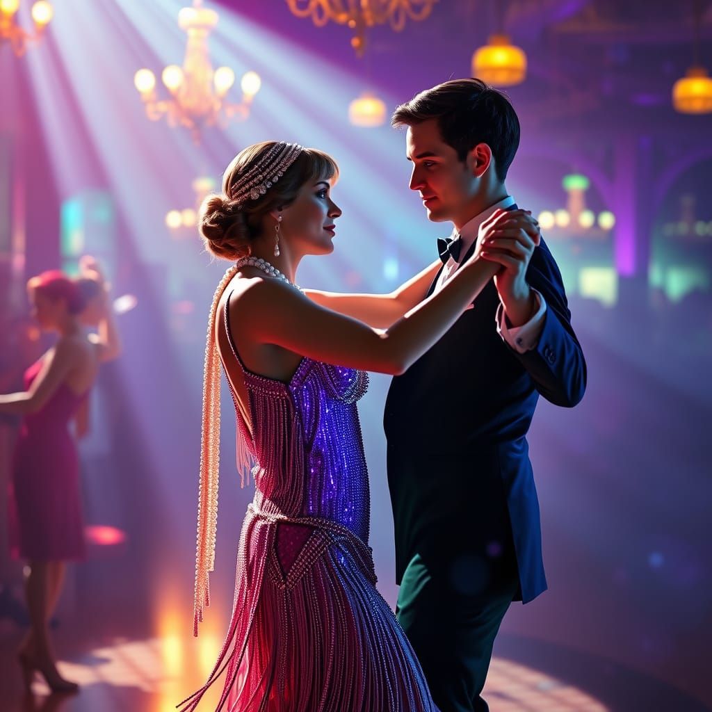 1920s Flapper Girl in Vibrant Fox Trot Dance