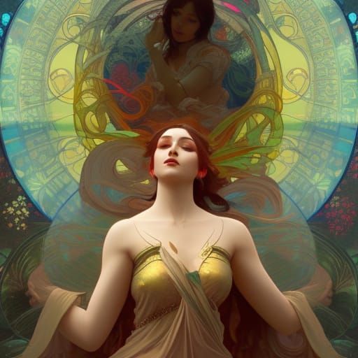 Divine Feminine Embracing Pleasure: Art Nouveau Style
