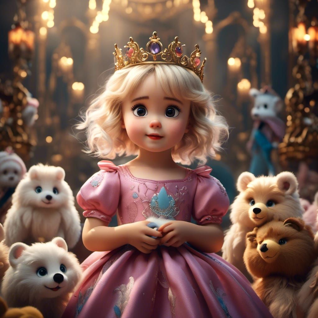 Toddler Princess Holding Court with Stuffed Animals