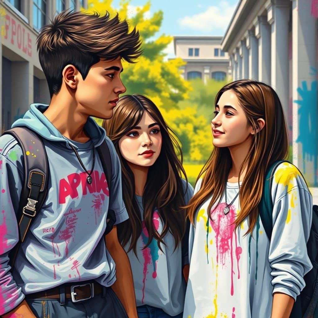 Students in Graffiti Art Style on Campus