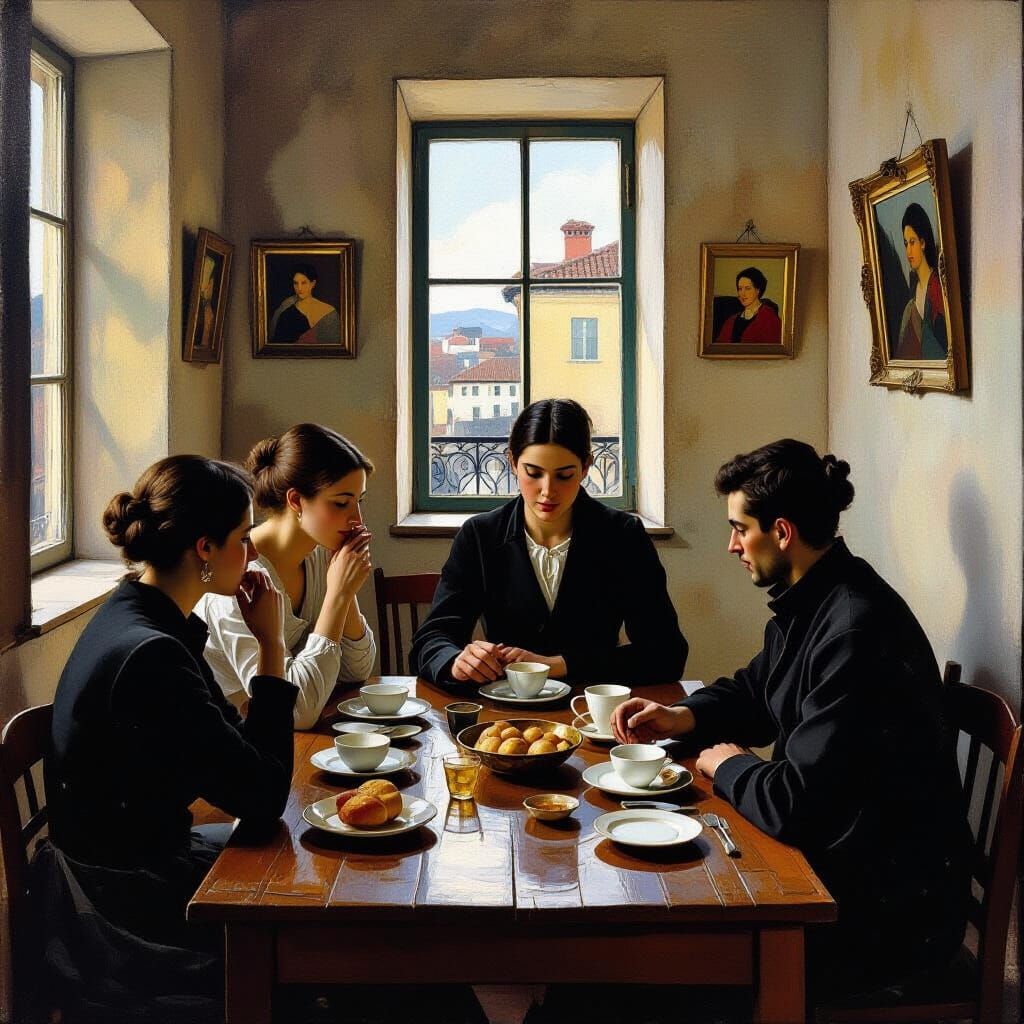 Empty Soul Amidst Golden Feasts in Modigliani-Caravaggio Sty...