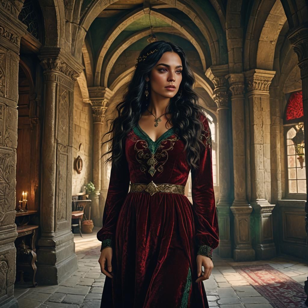 Medieval Woman in Velvet Dress: Fantasy Art