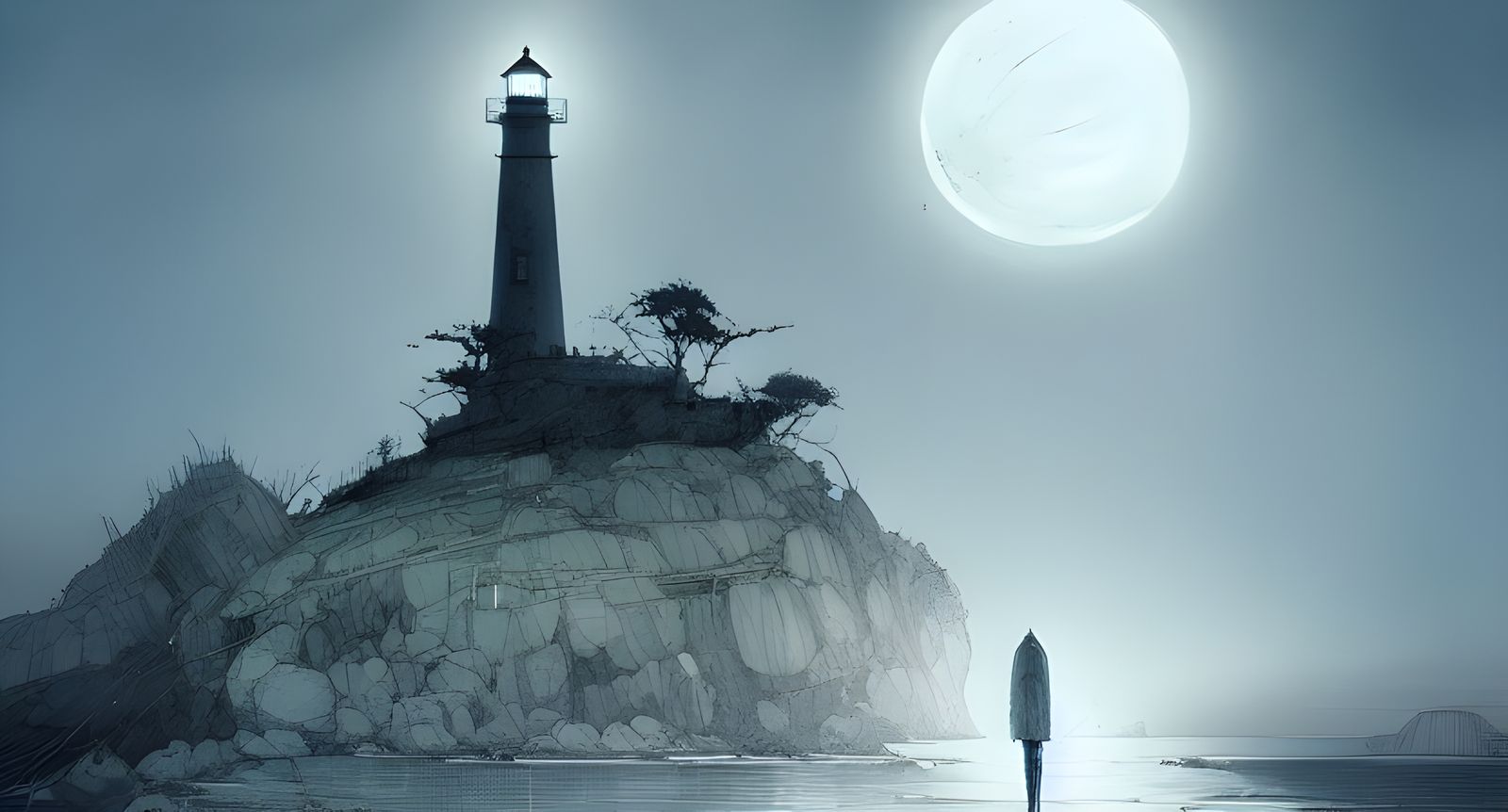 Ghost at Lighthouse: Sinister Digital Illustration