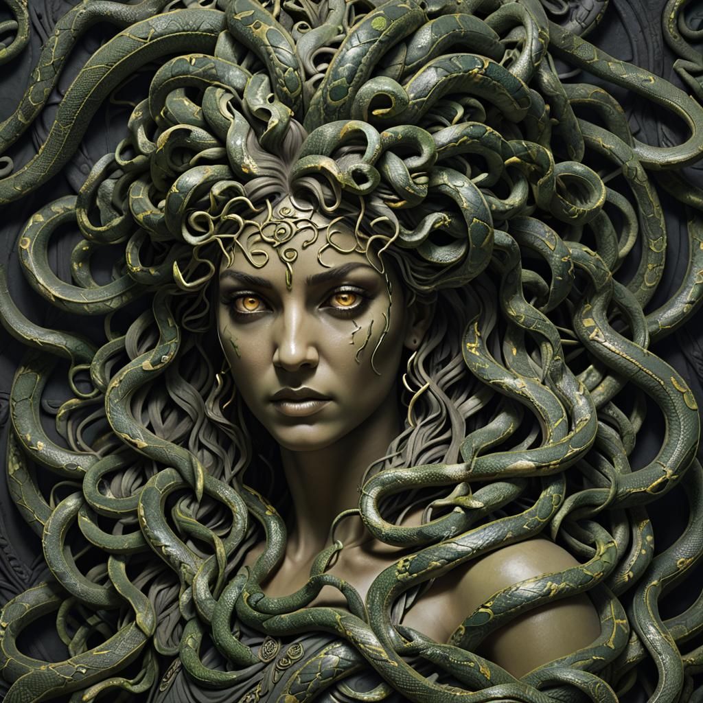 Medusa in Detailed 3D Rendering with Snake Hair