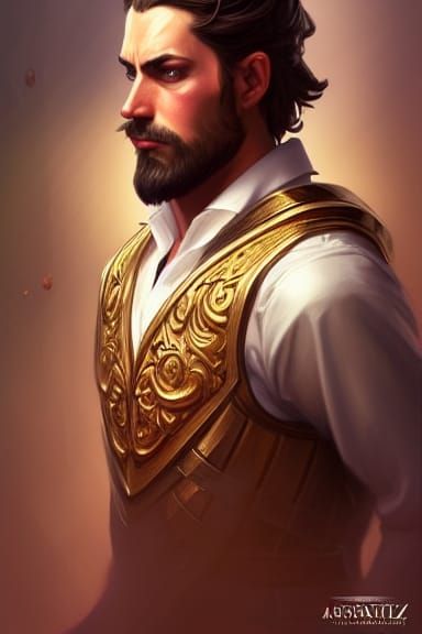 Handsome Scottish Lord Portrait with Golden Ornaments