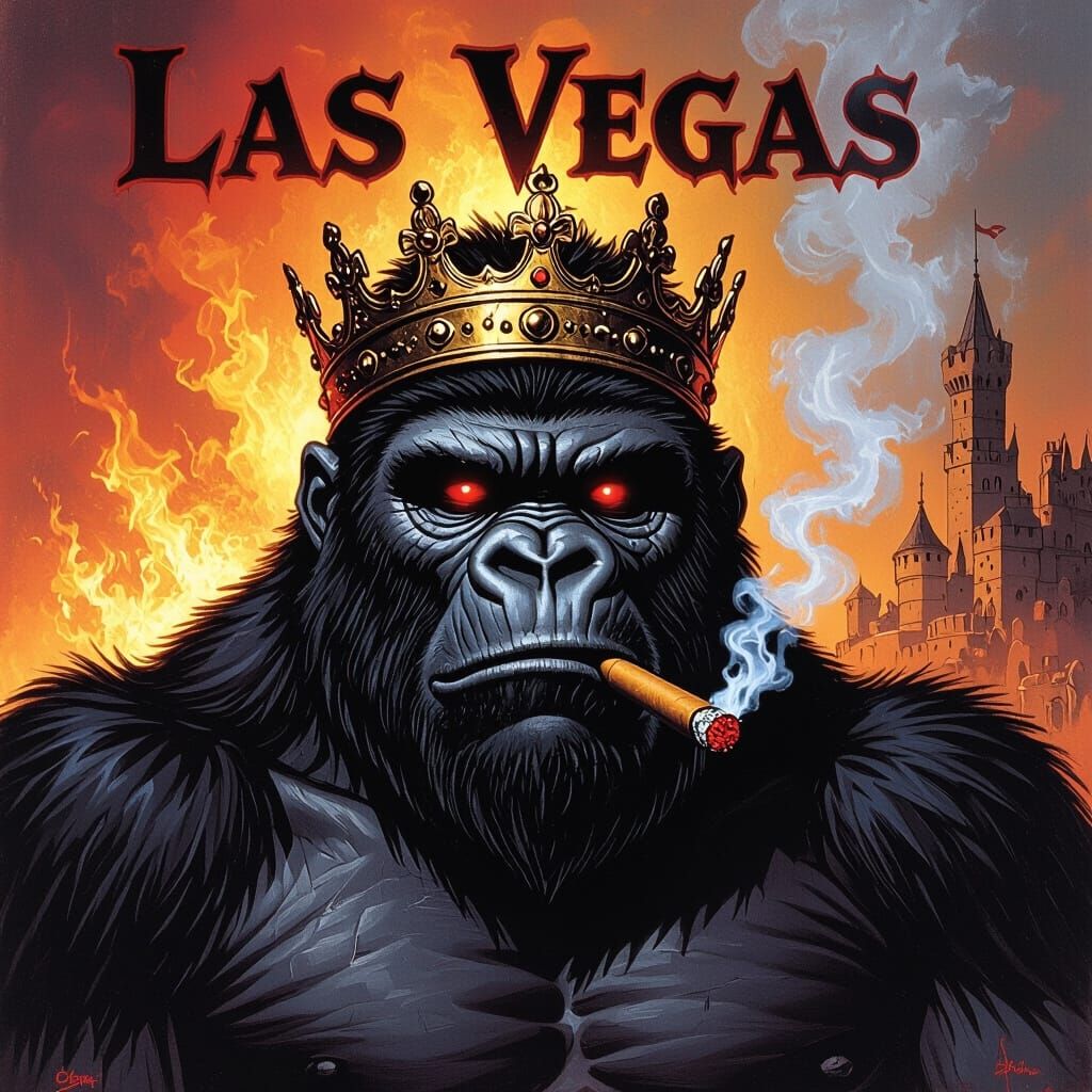 Menacing Gorilla King Smokes in Burning Las Vegas