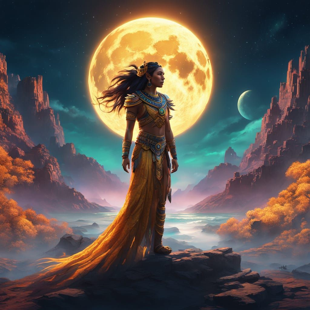 Ixchel, Mayan Moon Goddess in Digital Painting
