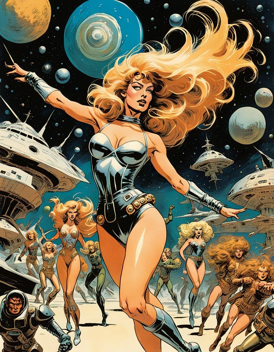 Barbarella Dancing in Retro Sci-Fi Comic Style