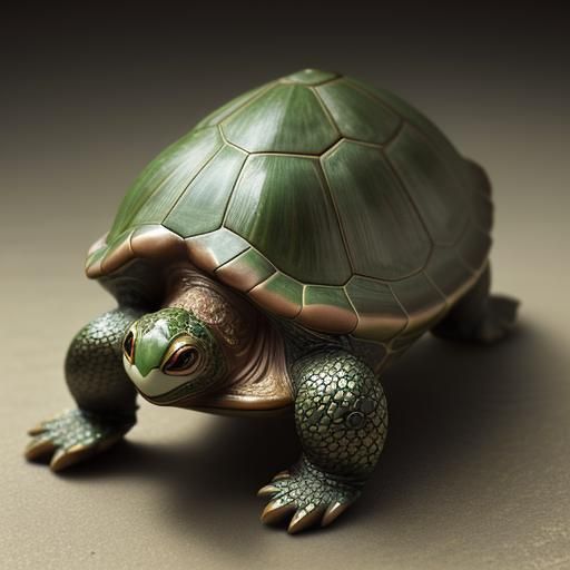 Hyperrealistic Bronze and Green Turtle Sculpture