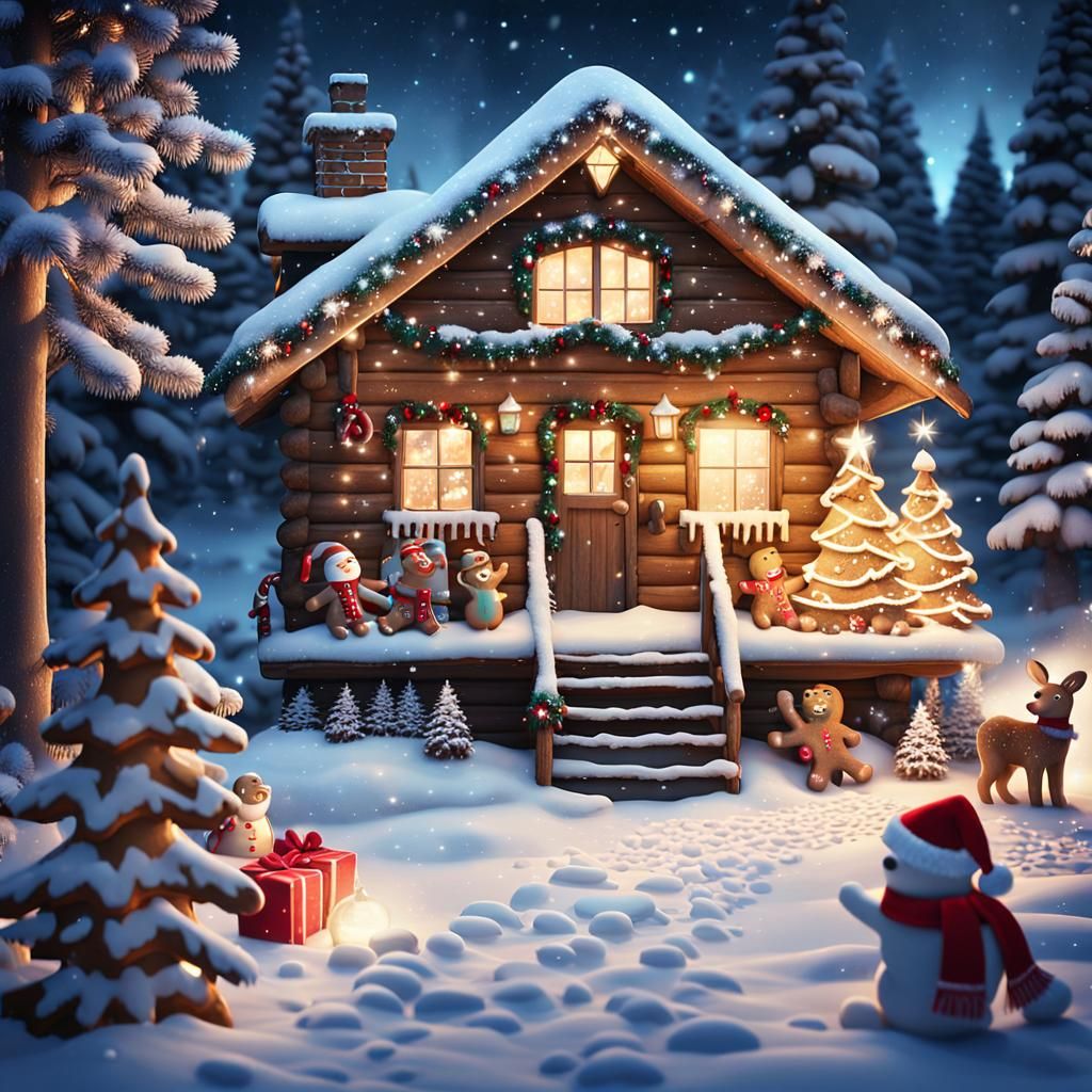 Whimsical Winter Wonderland Christmas Scene in a Cozy Woodla...