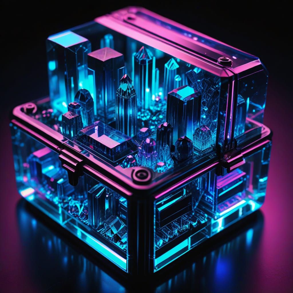 Neon Noir Crystal Jewelry: Close-Up Digital Art