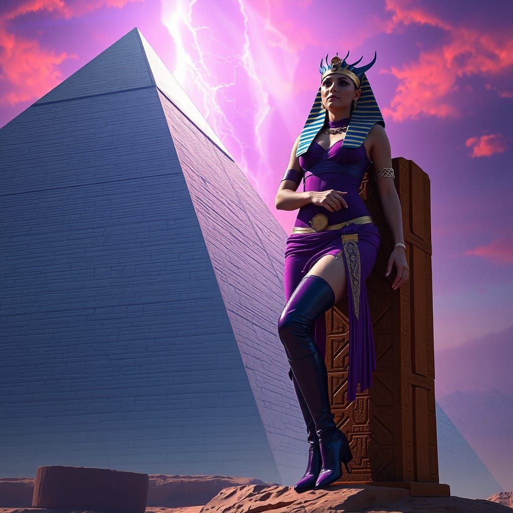 Egyptian Queen in Cyberpunk Fantasy Setting