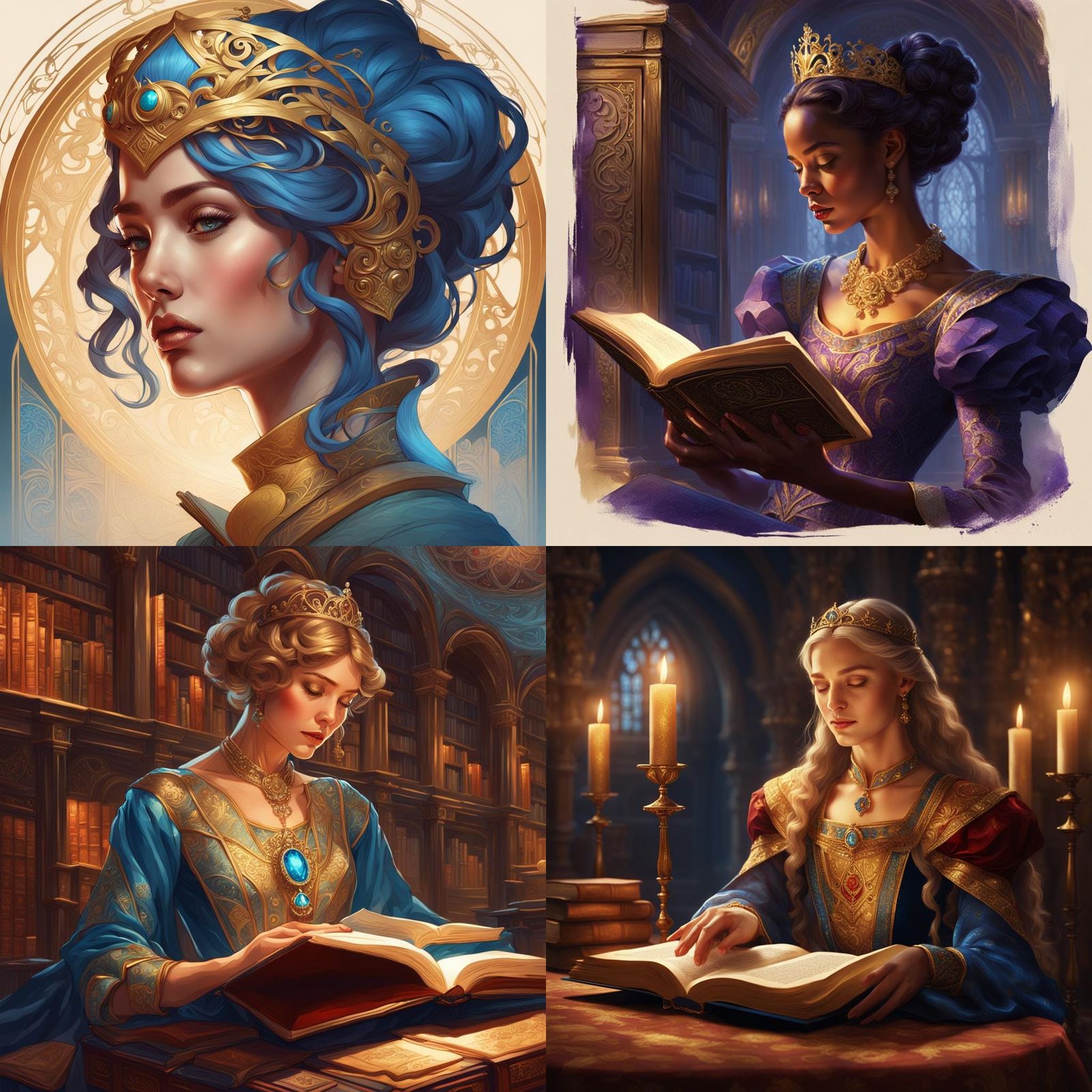 Beautiful Princess Reading: Hyperdetailed Art Nouveau Portra...