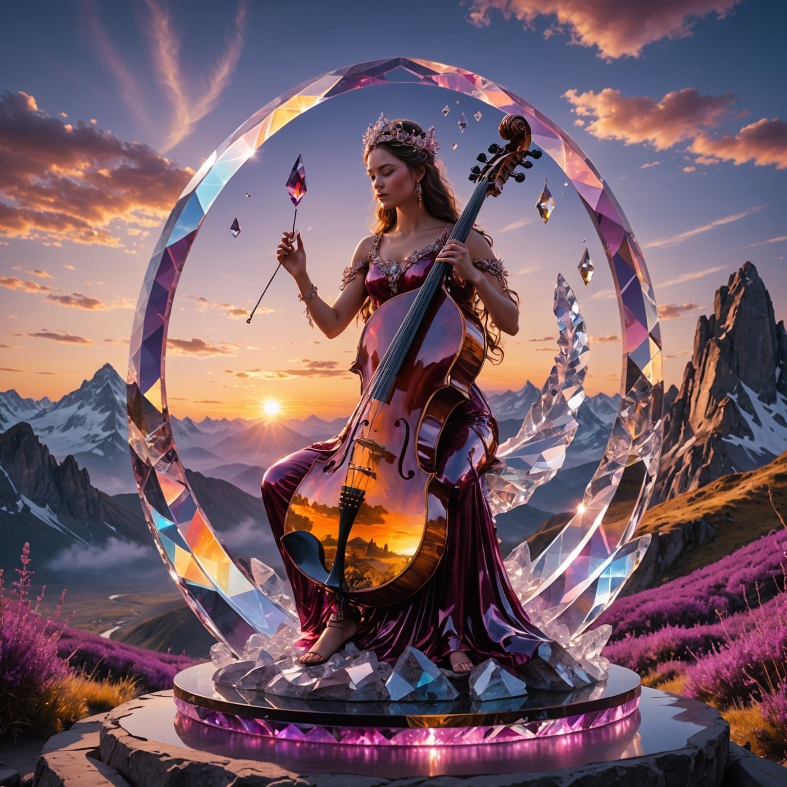 Crystal Glass Goddess in Vibrant Crystal Landscape