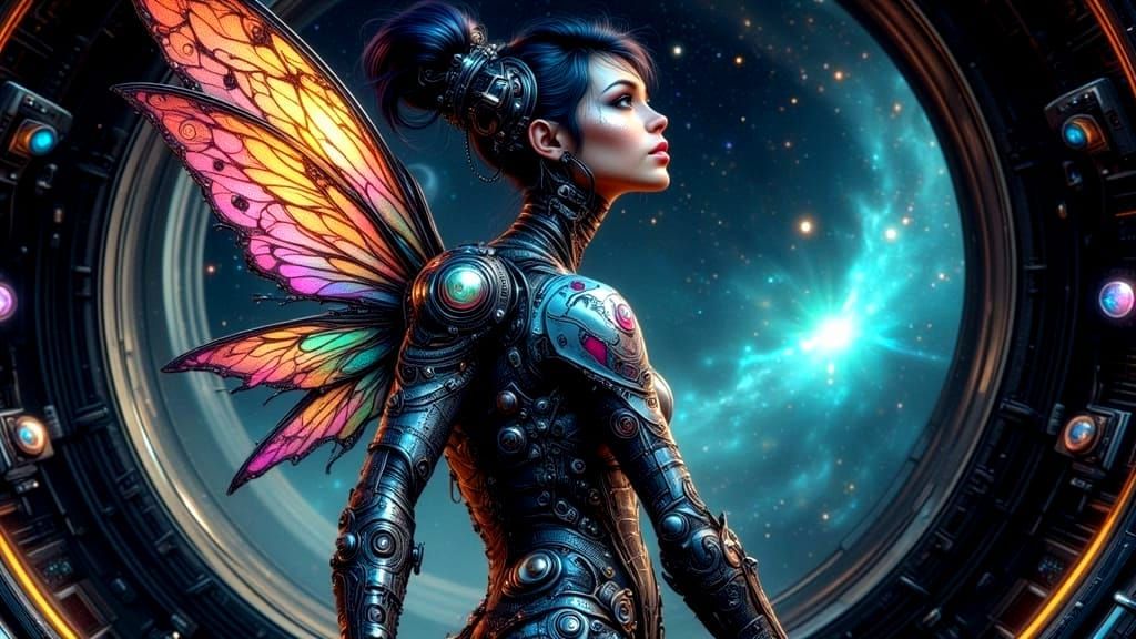 Mexican Cyborg Fairy Punk Astronaut in Cyberpunk Style