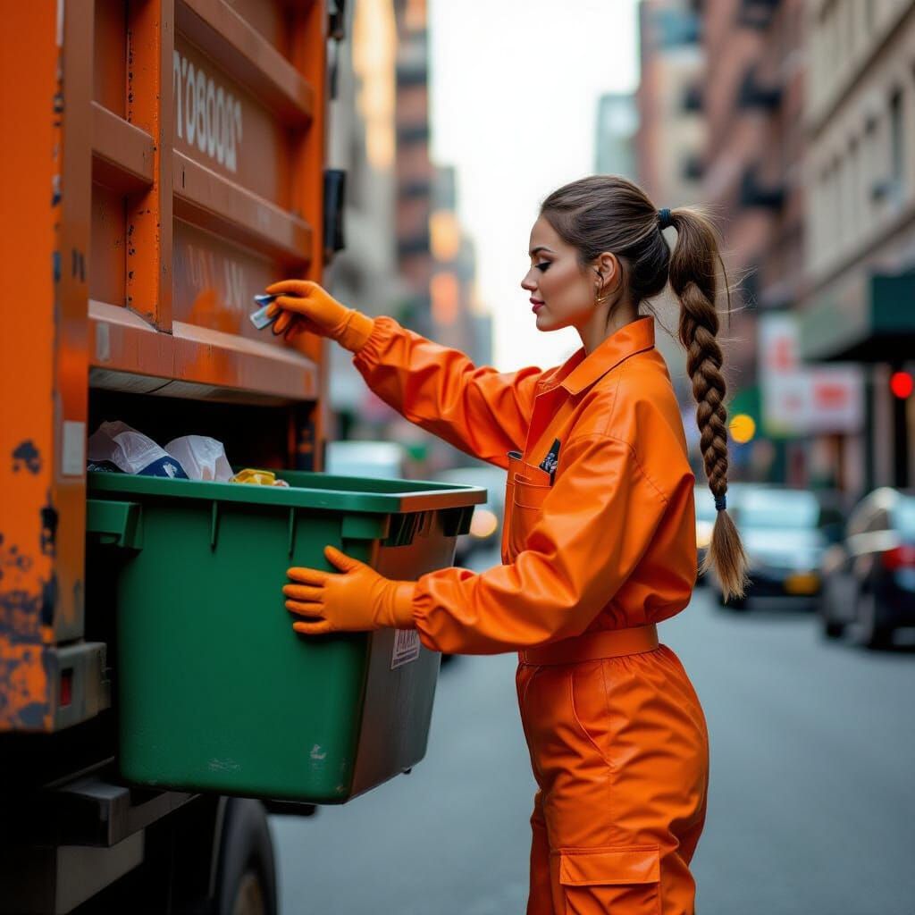 Garbage Collector in Orange Latex Outfit