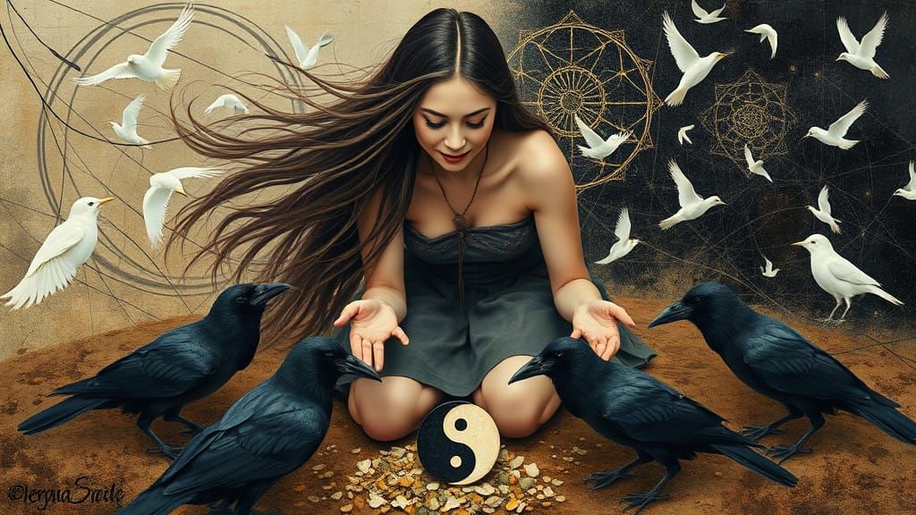 Woman in Harmony with Nature, Gathering Yin and Yang Shards