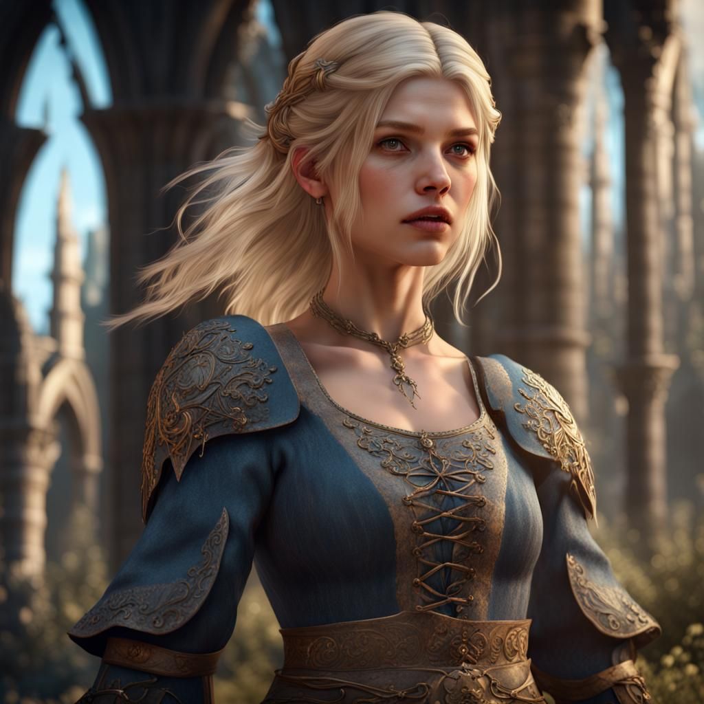 Medieval Blond Girl in Detailed Digital Painting