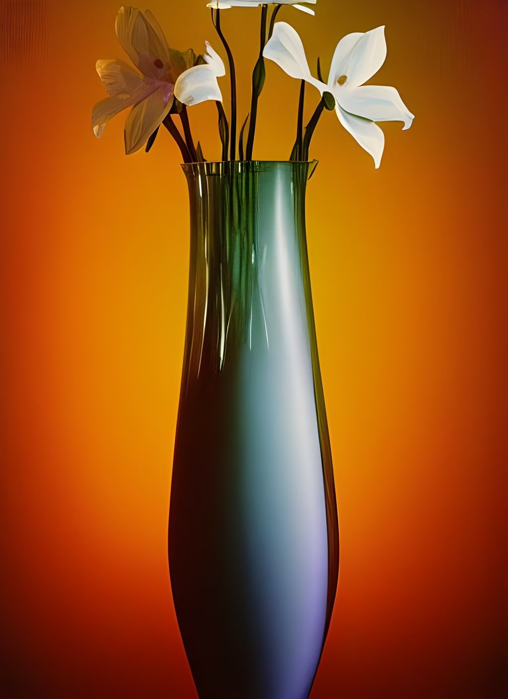 Surreal Flowers with Faces in Translucent Vase