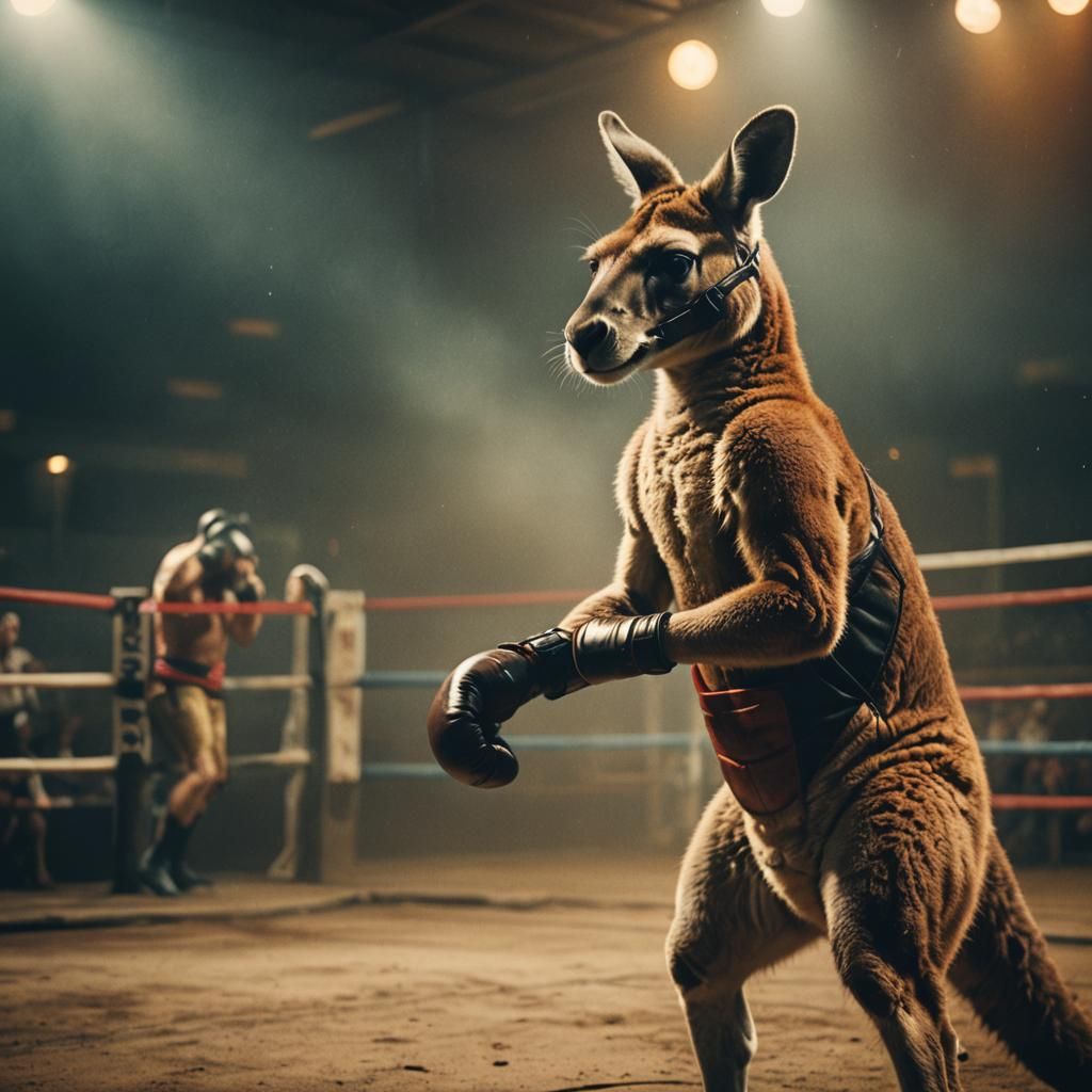 Cinematic Kangaroo Boxer in Wrestling Ring