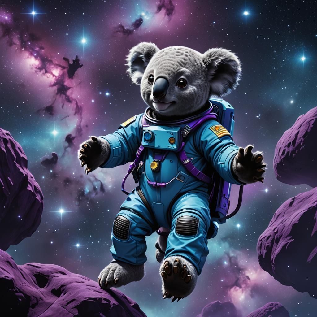 Astronaut Koala in Starry Night, Matte Painting