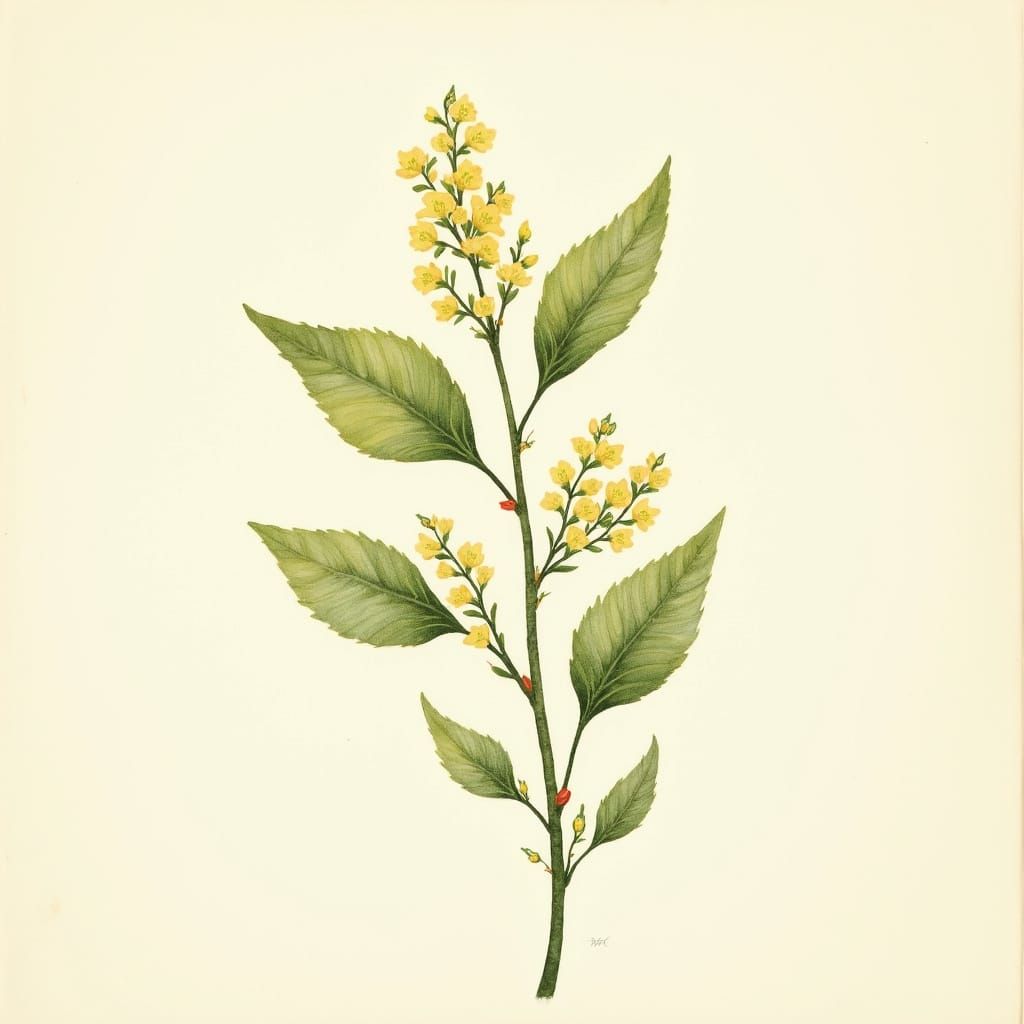 Whimsical Lemon Verbena Branch in Dreamy Watercolor Style