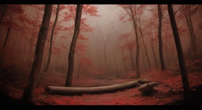 Ambystoma maculatum upon a log FOREST SCENE BLOOD MOON RED A...