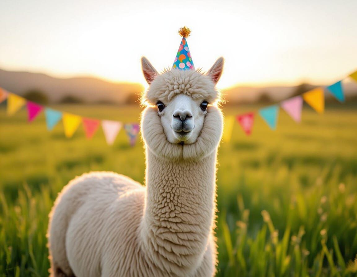 Fluffy Alpaca Celebrates National Alpaca Day in Meadow