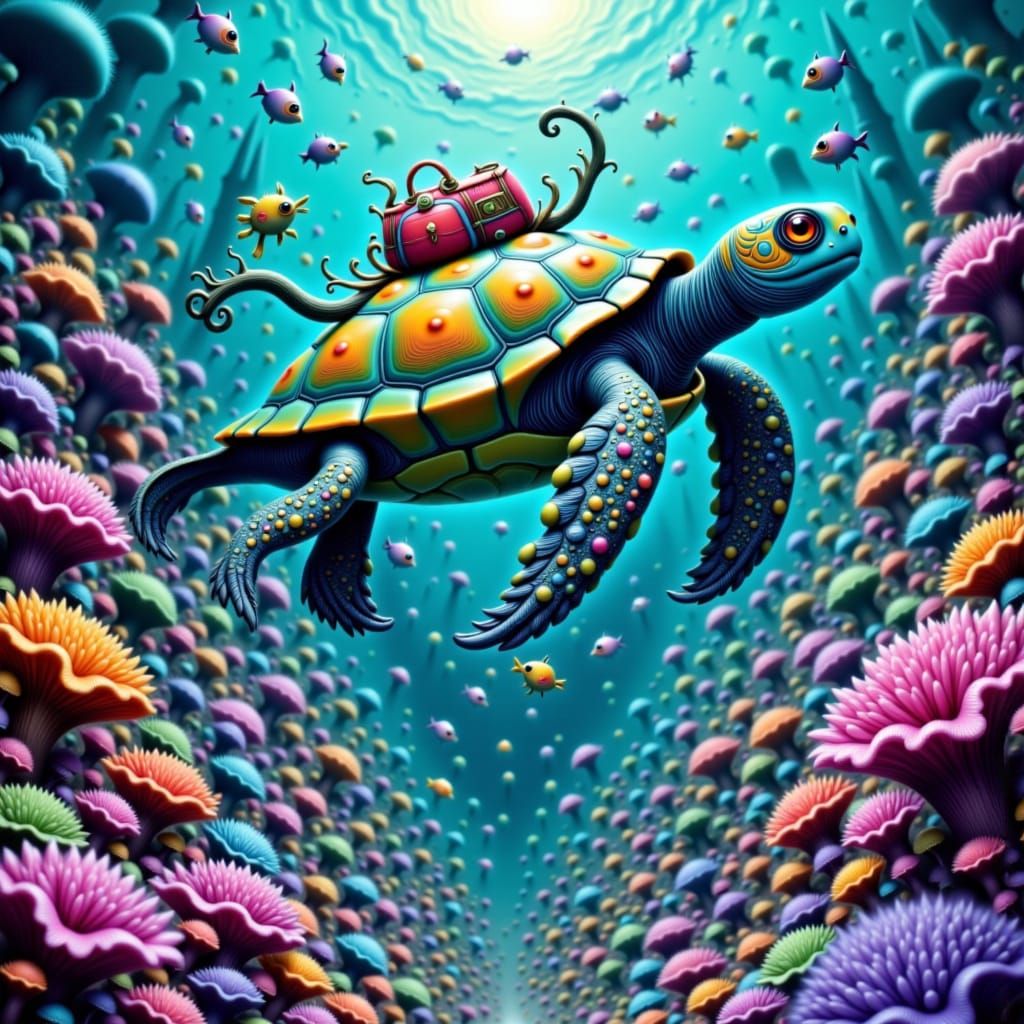 Jellyfish and Sea Turtle Explore Vibrant Reef in Whimsical S...