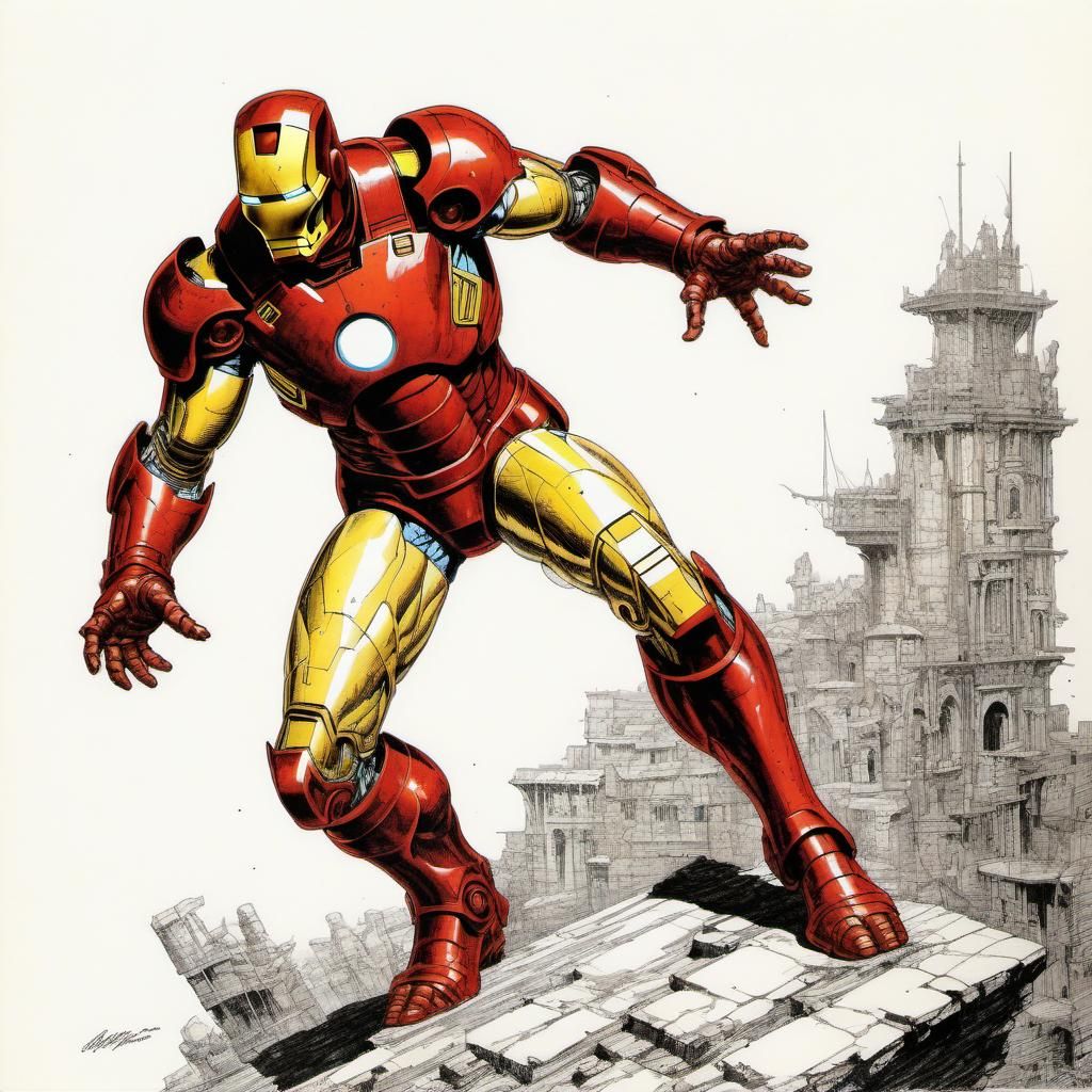 Iron Man Ink Drawing in Comic Art Style