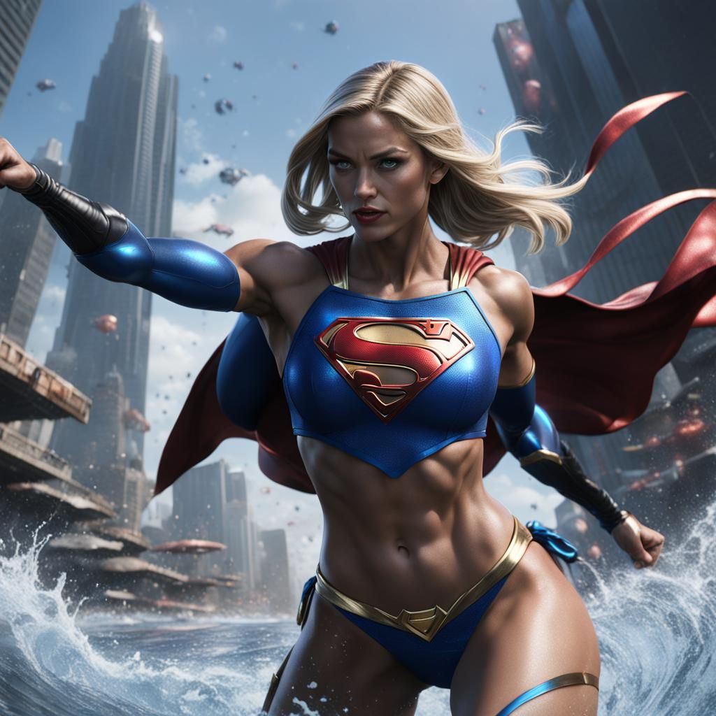 Supergirl Bikini Fight: Detailed Fantasy Concept Art