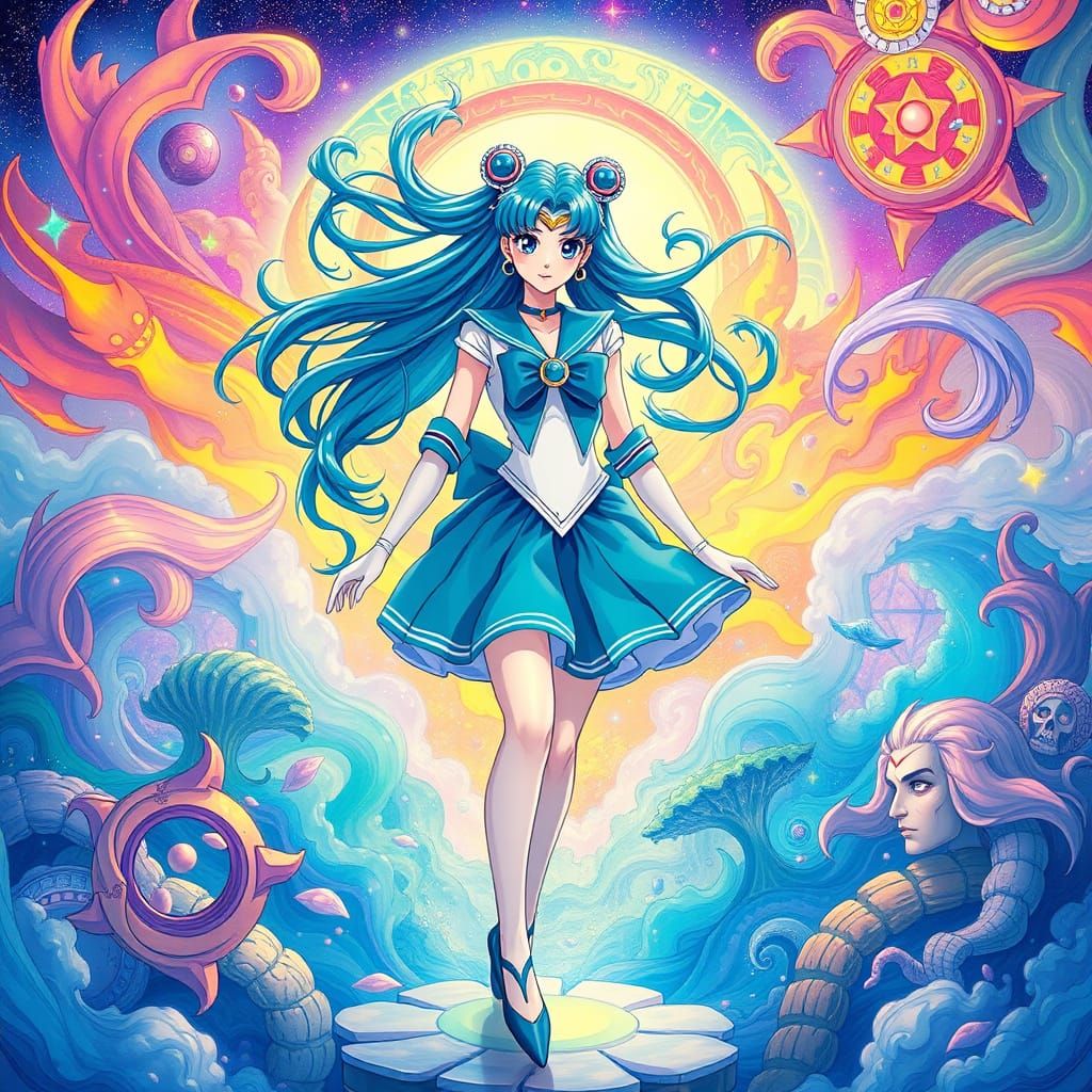 Sailor Neptune in Dreamy Surrealist Landscape