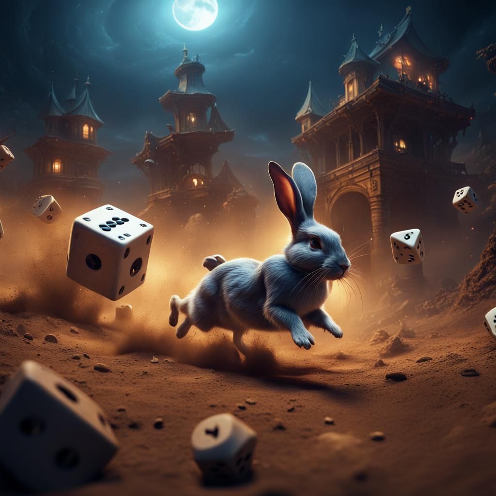 Magical Night Landscape Panorama With Running Animals