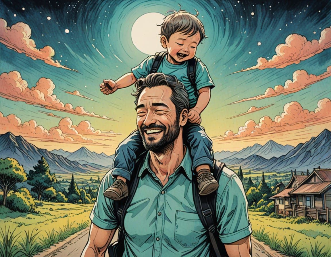 Fatherly Love in Ethereal Crayon Drawing