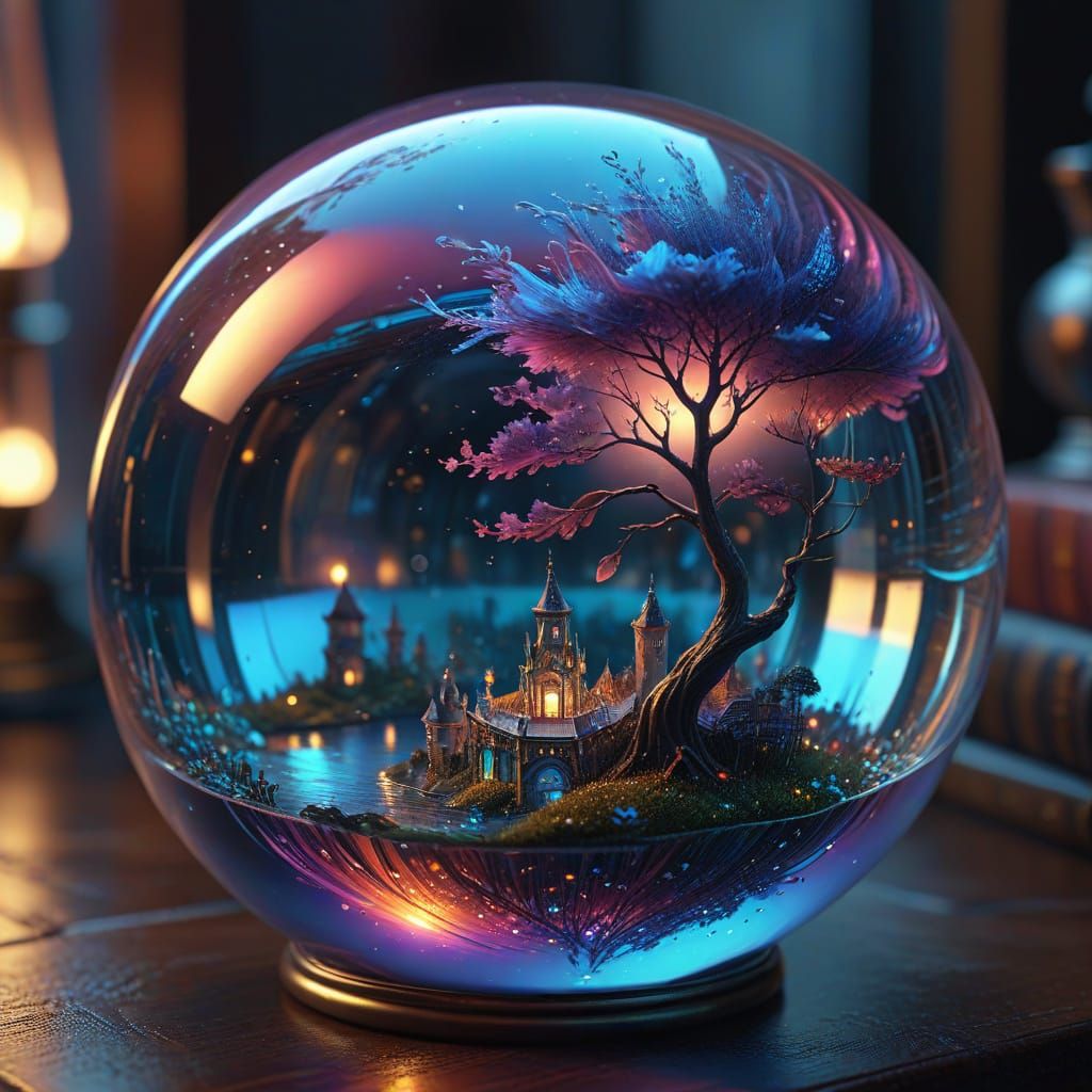 Surreal Object in Glass Ball, Hyperrealistic Digital Art
